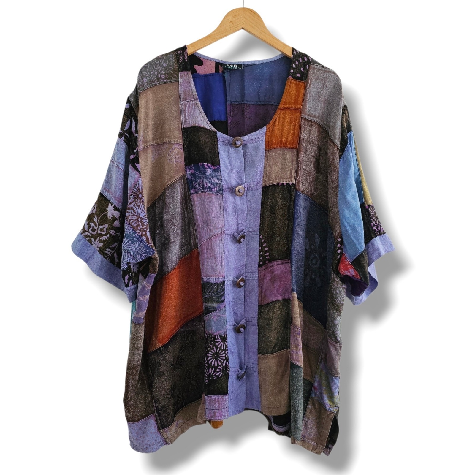 Mib Collection Button Up Top 3x 4x Womens Multi Patchwork Artsy Boho Lagenlook